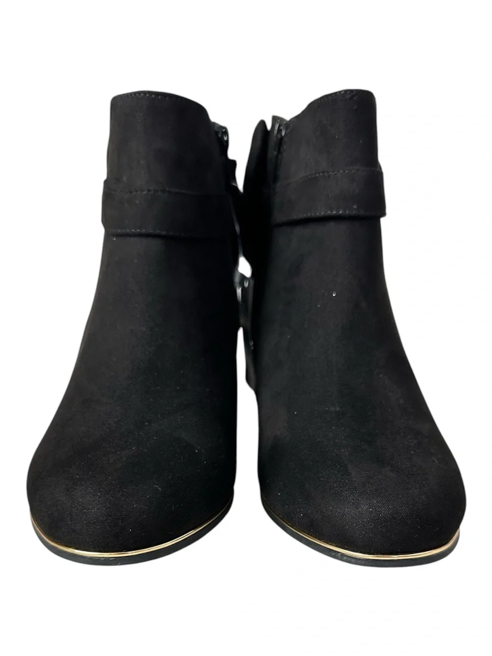 THE CHILDREN’S PLACE Girls Black Suede Glitter Gold Trim Bow Boots Size 6 NWT